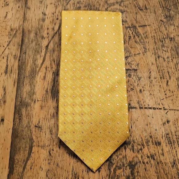 GIORGIO ARMANI Vintage Yellow Diamond Silk Jacquard Tie Designer Preppy Academia - Picture 1 of 4